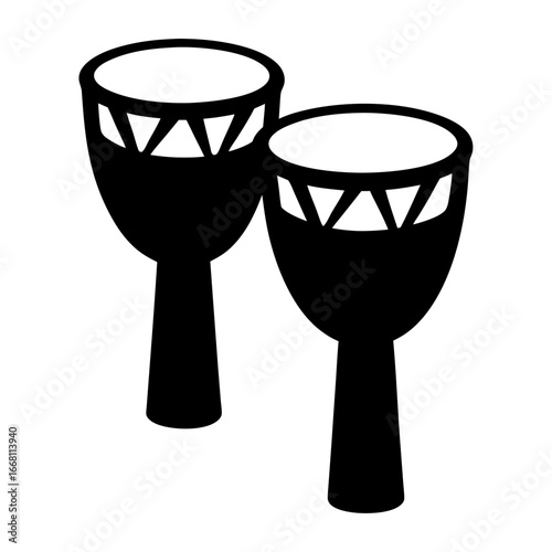 Pair of stylized monochrome bongo drums with patterned borders image