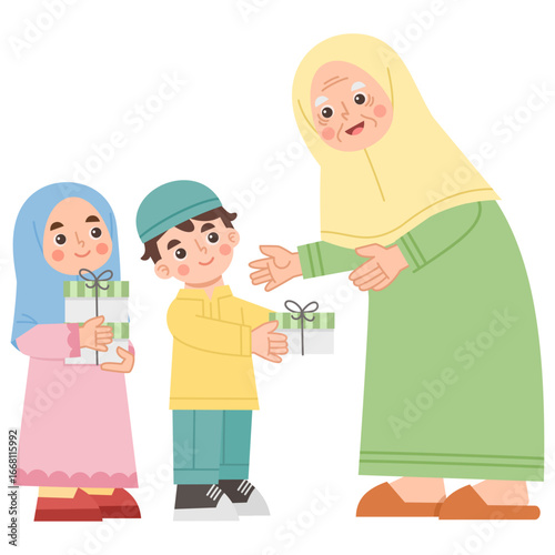 Illustration of children giving alms