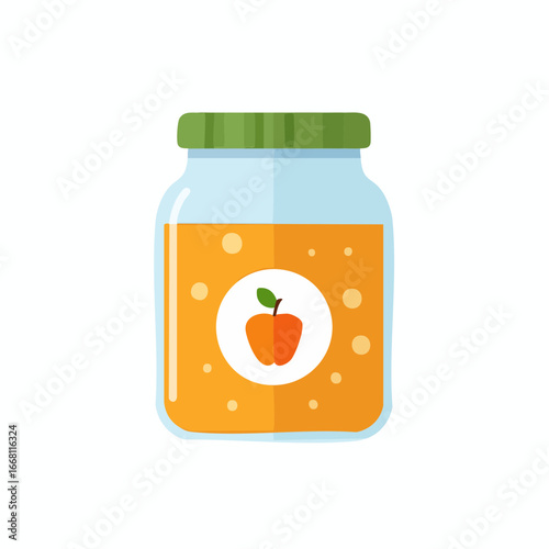 Jar of apple fruit puree, illustration for baby food, organic food concept