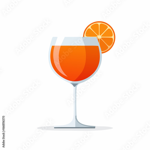 Refreshing orange cocktail in a wine glass with fruit garnish. Bright summery drink illustration for menu or marketing design