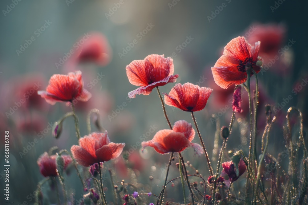 Naklejka premium Poppy field beautiful blossoms