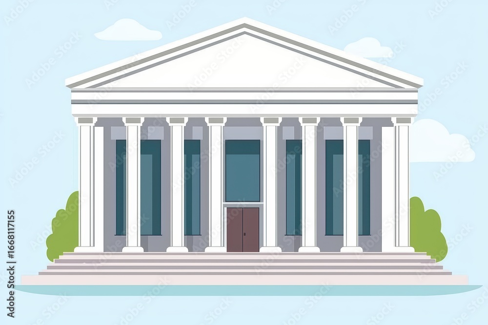 Fototapeta premium Classical Architectural Building with Columns and Windows Set Against a Light Blue Sky