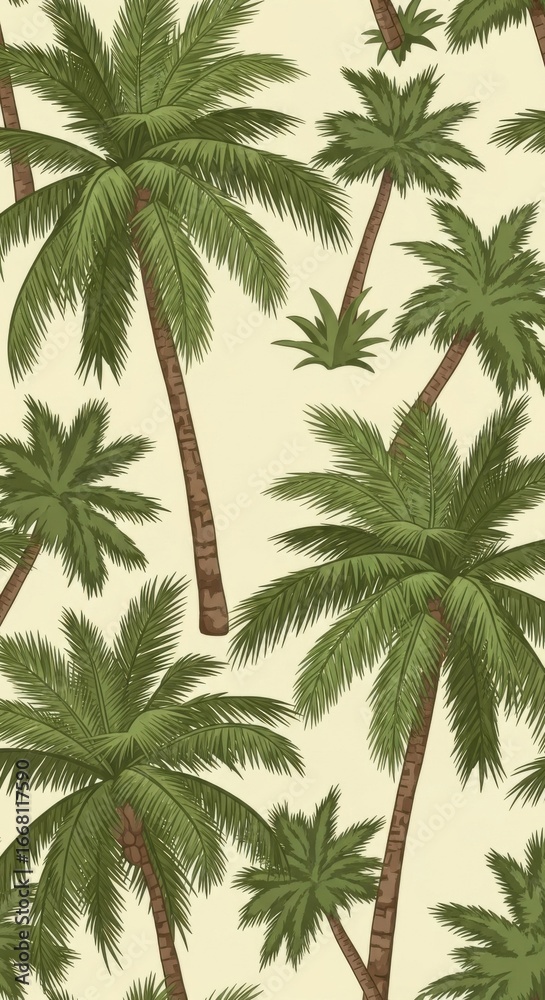 Obraz premium Vintage inspired tropical paradise palm tree seamless pattern design