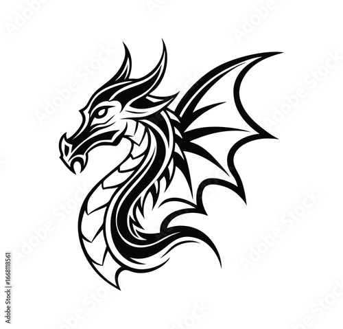 Wallpaper Mural Tribal Dragon Head Design black and White Vector Illustration vector Torontodigital.ca