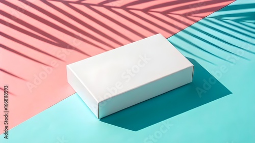 White Packaging Box with Shadows
: Minimal rectangular white packaging box on pastel background