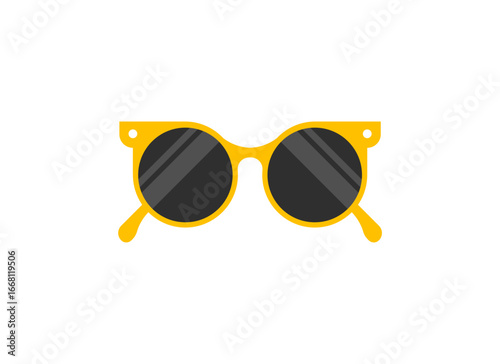 Vector illustration of sunglasses with bright yellow frames. Minimalist and modern design, perfect for fashion, lifestyle, summer, vacations, and stylish accessories.