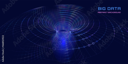 Abstract futuristic data torus from color dots connecting in  lines. Big Data. Concept visualization for technology, analytics and network.