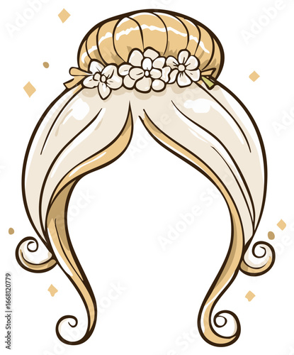 Blond Hair Bun Updo Hairstyle with Floral Accent Delicate Cartoon Illustration