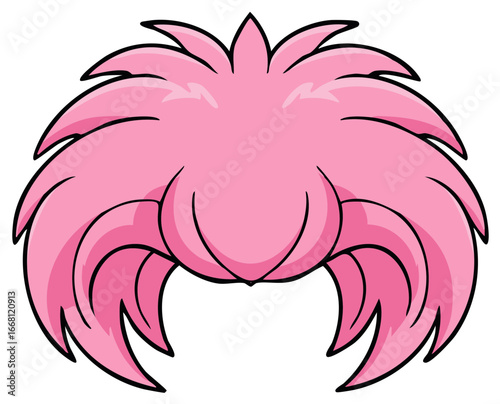 Pink cartoon wig. Vector illustration of wig for character design.