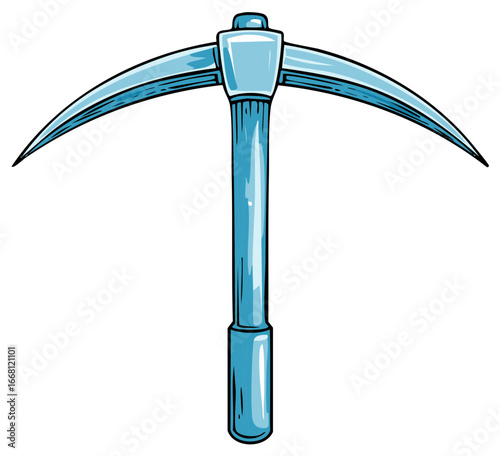 Illustration of a striking pickaxe tool with a pointed head and a sturdy handle