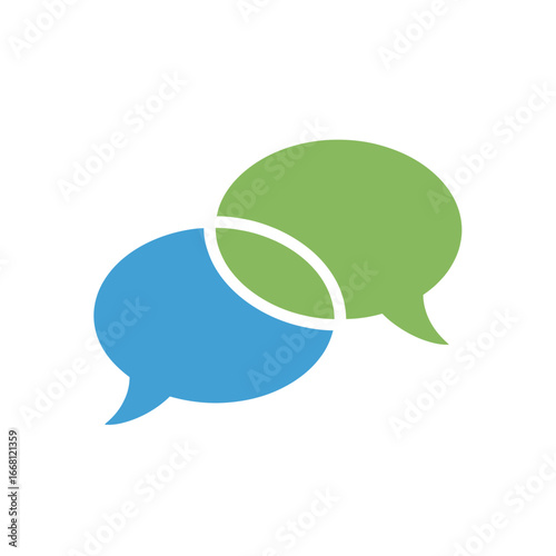 Two overlapping speech bubbles in blue and green.