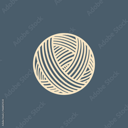 A stylized ball of yarn on a blue background.