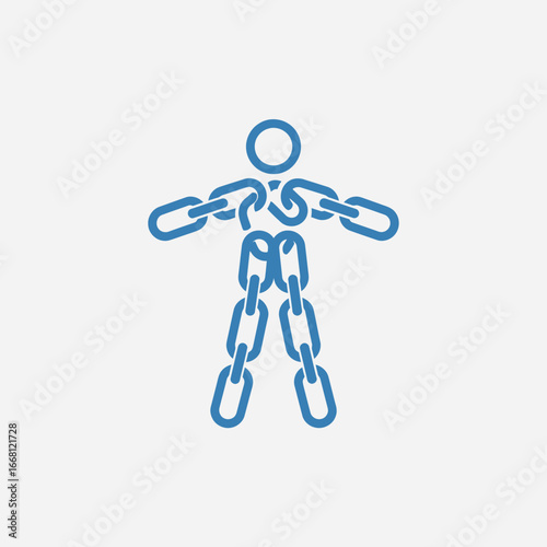 Human figure made of chains against a light background.