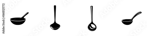 Different types of kitchen utensils displayed in a minimalist style on a white background