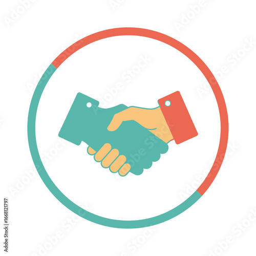 Two hands shaking inside a circular frame representing agreement.