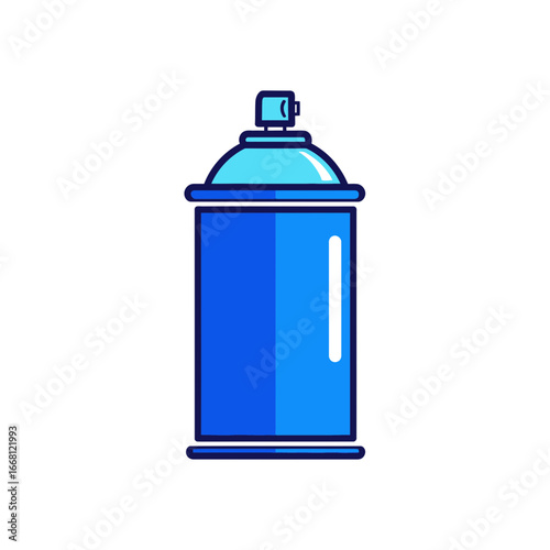 Blue spray can with a cap on white background.
