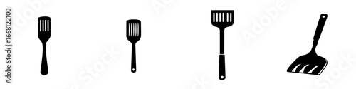 Kitchen utensils in various silhouettes showcasing different spatula styles on a minimalistic background