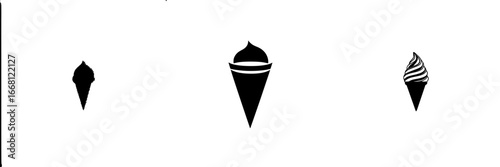 Three different styles of ice cream cones displayed against a plain background