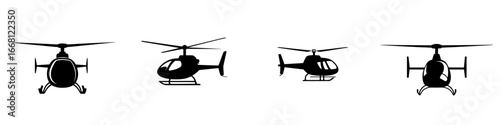 Various helicopter silhouettes showcasing different designs and styles in a minimalist layout with clean lines