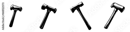 Various styles of mallets displayed on a white background, showcasing different shapes and designs of this tool