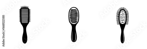 Various types of hair combs displayed on a white background showcasing different designs and functionality