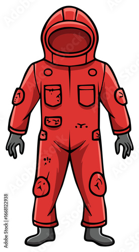 Stylized Red Hazmat Suit with Gloves and Hood for Protection