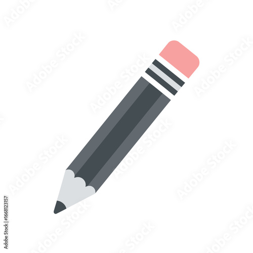 A dark pencil with a pink eraser on a white background.