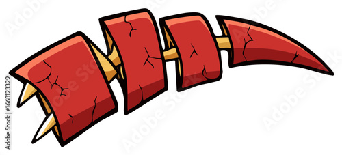 Stylized Red Segmented Creature Tail with Sharp Spike and Cracked Texture Details