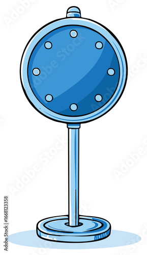 Cartoon Blue Round Clock Stand with Dots Illustration for Time Telling Design Element