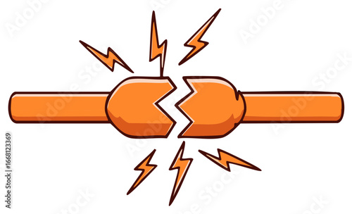 Cartoon illustration of broken electrical wire with lightning bolt symbols
