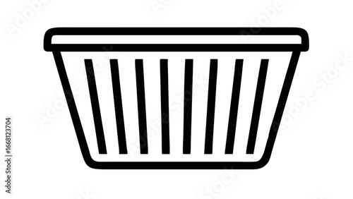 A simple black outline icon of a trash can or waste bin with vertical lines representing its texture isolated on a white background