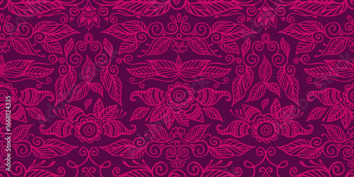 Magenta Mehndi Seamless Floral Pattern