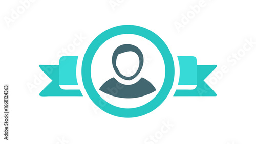 Awarded user profile icon with teal ribbon and circle emblem on black background representing recognition and achievement in digital platforms