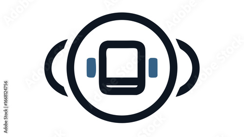 A stylized graphic icon representing a digital device with headphones suggesting audio playback or communication technology in a modern design
