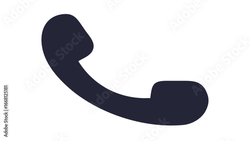 A simple modern dark blue telephone handset icon isolated on a solid black background representing communication and contact