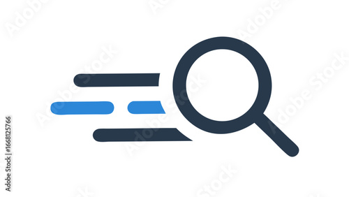 Abstract representation of a magnifying glass with motion blur lines indicating speed and efficiency in search and discovery processes