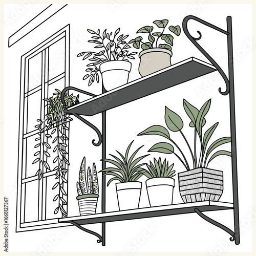 Modern Room Corner with Potted Plants Vector Interior Design