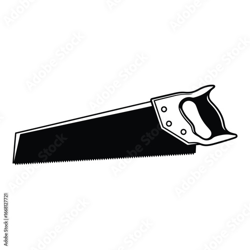 Classic hand saw with wooden handle isolated on white for woodworking and diy projects silhouette