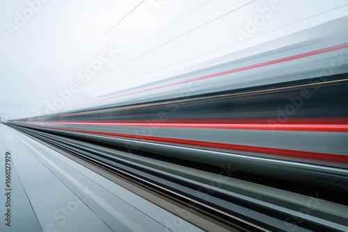 High-Speed Train Moving Fast Through Urban Landscape with Motion Blur Effect