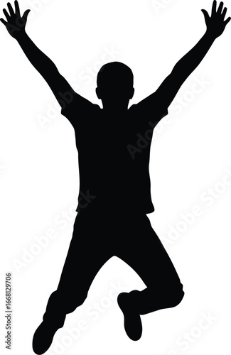 Vector art of a silhouette of a man jumping with arms raised in celebration