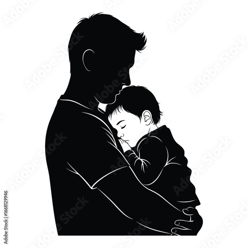 Father's embrace silhouette loving father holding sleeping child tender moment of parental affection cherished family bond warmth and security silhouette