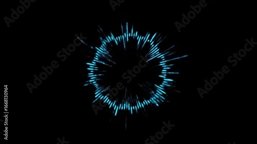 Light blue radiating lines forming a circular pattern on black background