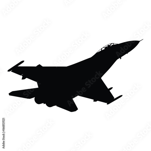 Silhouette of a modern fighter jet soaring through the sky ready for aerial combat silhouette