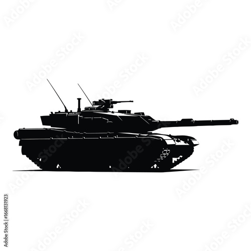 Silhouette of a modern military tank with long cannon and turret ready for action silhouette