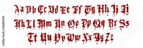 Halloween blood font, watercolor gothic hand drawn alphabet, scary holiday typeface vintage letters. Red dripping liquid abc, victorian medieval symbols, grunge horror print. Vampire blood font set