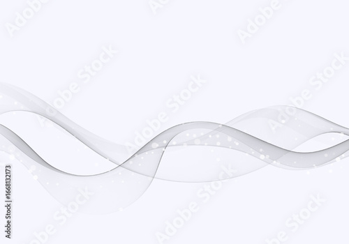 Wavy gray lines, abstract flow of gray transparent wave with silver sparkles.
