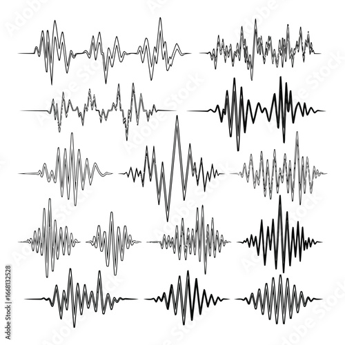 Abstract sound waveforms graphic elements collection for digital design and audio visualization concepts silhouette