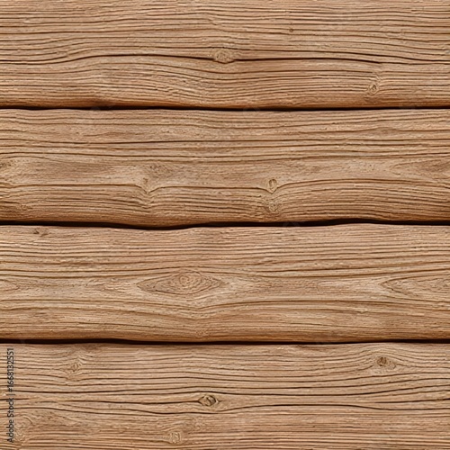 A realistic wooden log texture with horizontal planks in a natural brown color. The surface features fine grain patterns, knots, and subtle shadows, creating a rustic and organic appearance. Perfect f