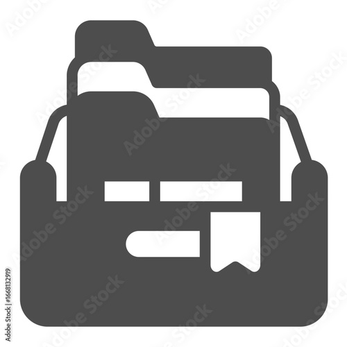 Box with old cases solid icon, police force concept. Vector graphics. Document folders of evidence, trace sign on white background, glyph style icon for mobile or web design.
