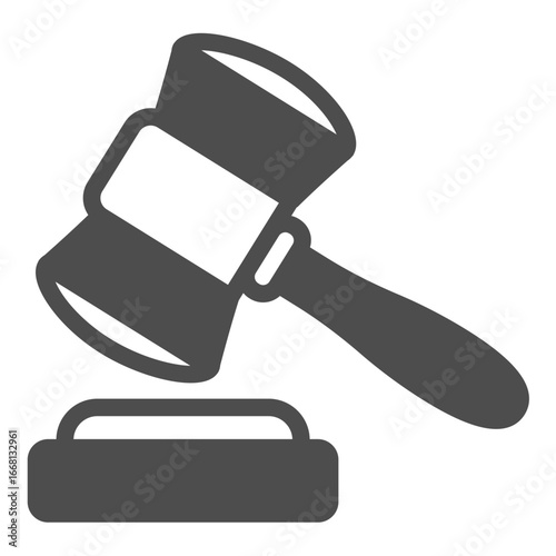 Judge gavel and wooden board solid icon, jurisprudence concept. Vector graphics. Wooden hammer, justice sign on white background, glyph style icon for mobile or web design.
